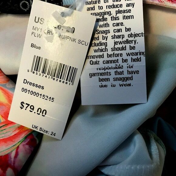 Quiz Womens Off Shoulder Fit & Flare Dress Sz 20 Blue Floral Detailed Hem  NEW - Picture 7 of 8